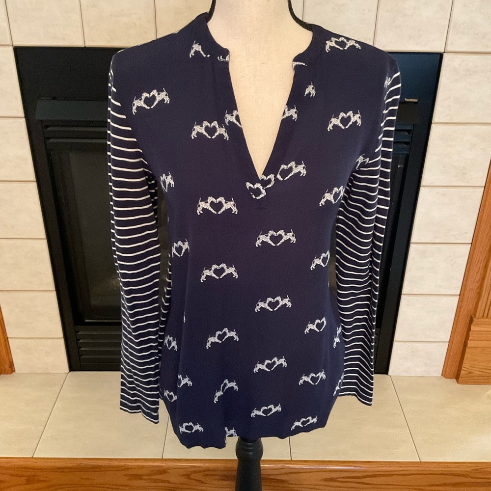 Joules Beatrice Mixed Print, V-Neck Contrasting Pattern, Long Sleeve, Sz 8
